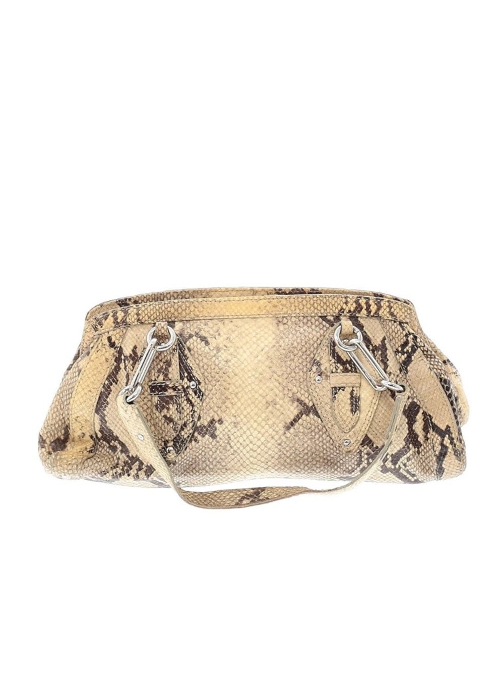 Cole Haan Beige Snake-Print Shoulder Bag with Silver Hardware